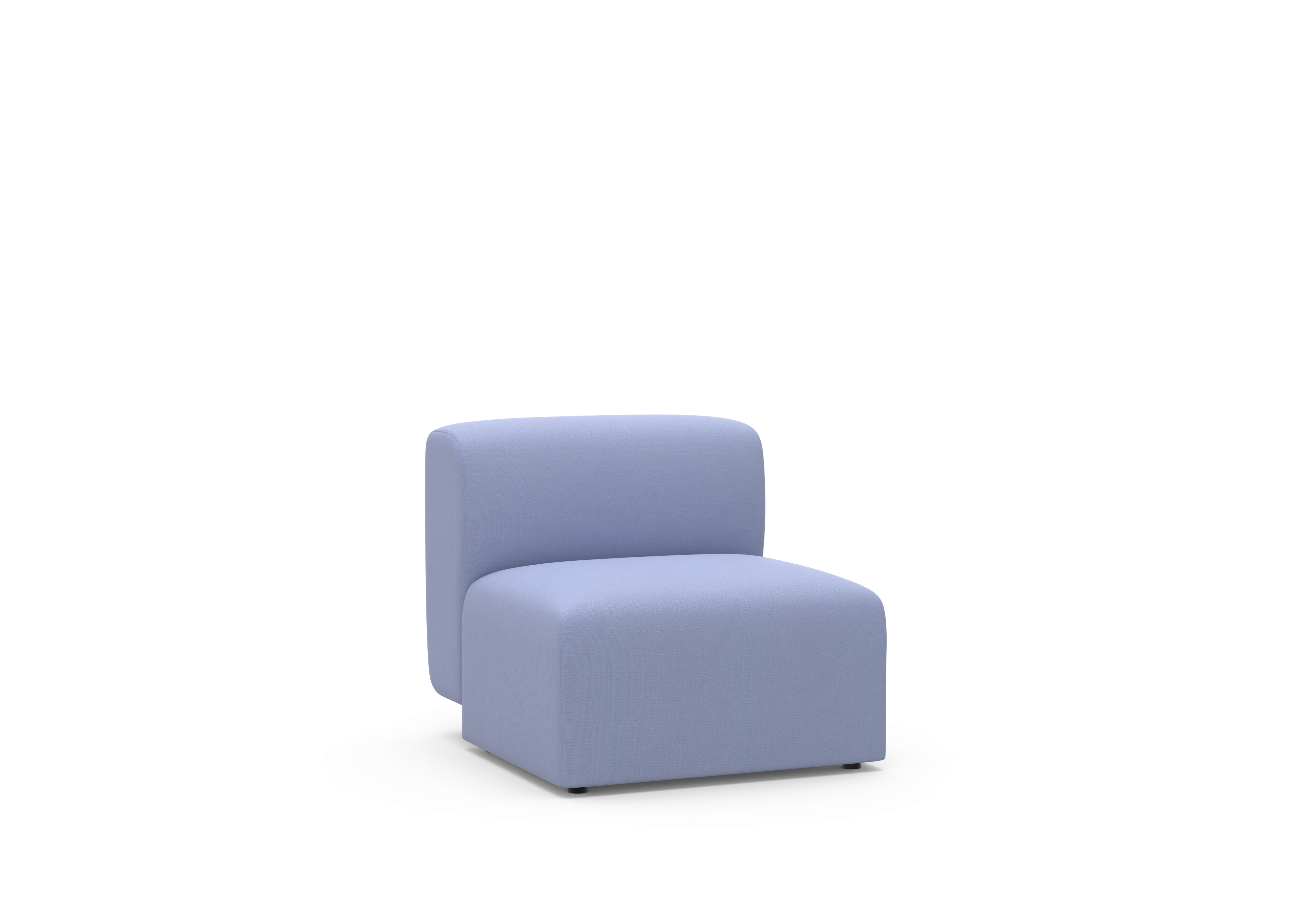 A blue upholstered slipper chair with a minimalistic design and no visible legs, against a white background.