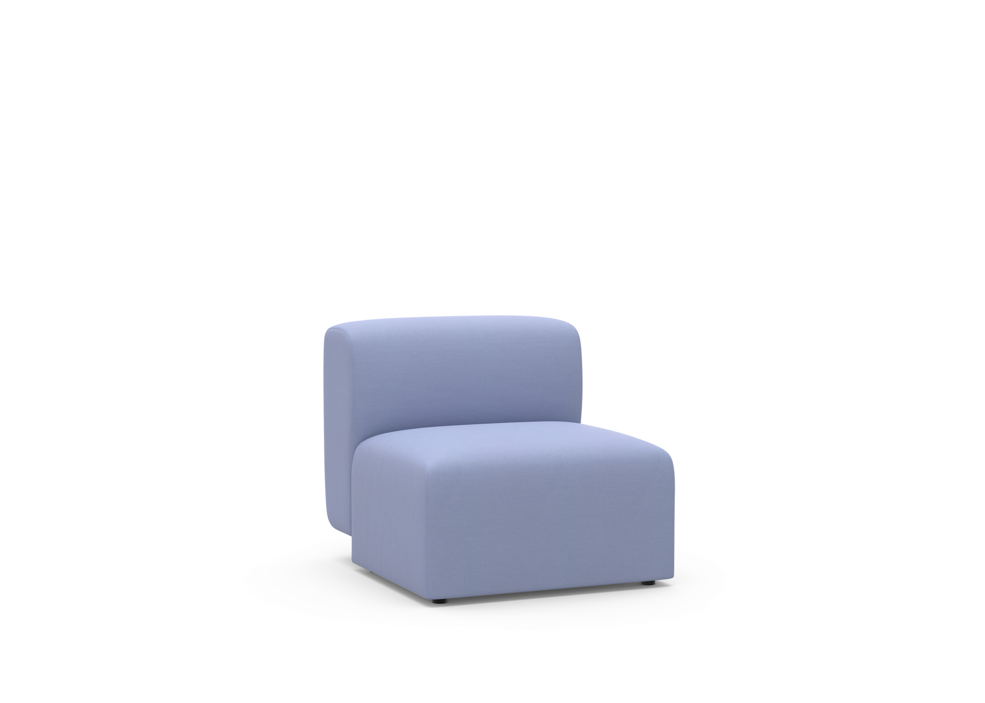 A blue upholstered slipper chair with a minimalistic design and no visible legs, against a white background.