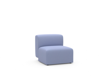 A blue upholstered slipper chair with a minimalistic design and no visible legs, against a white background.