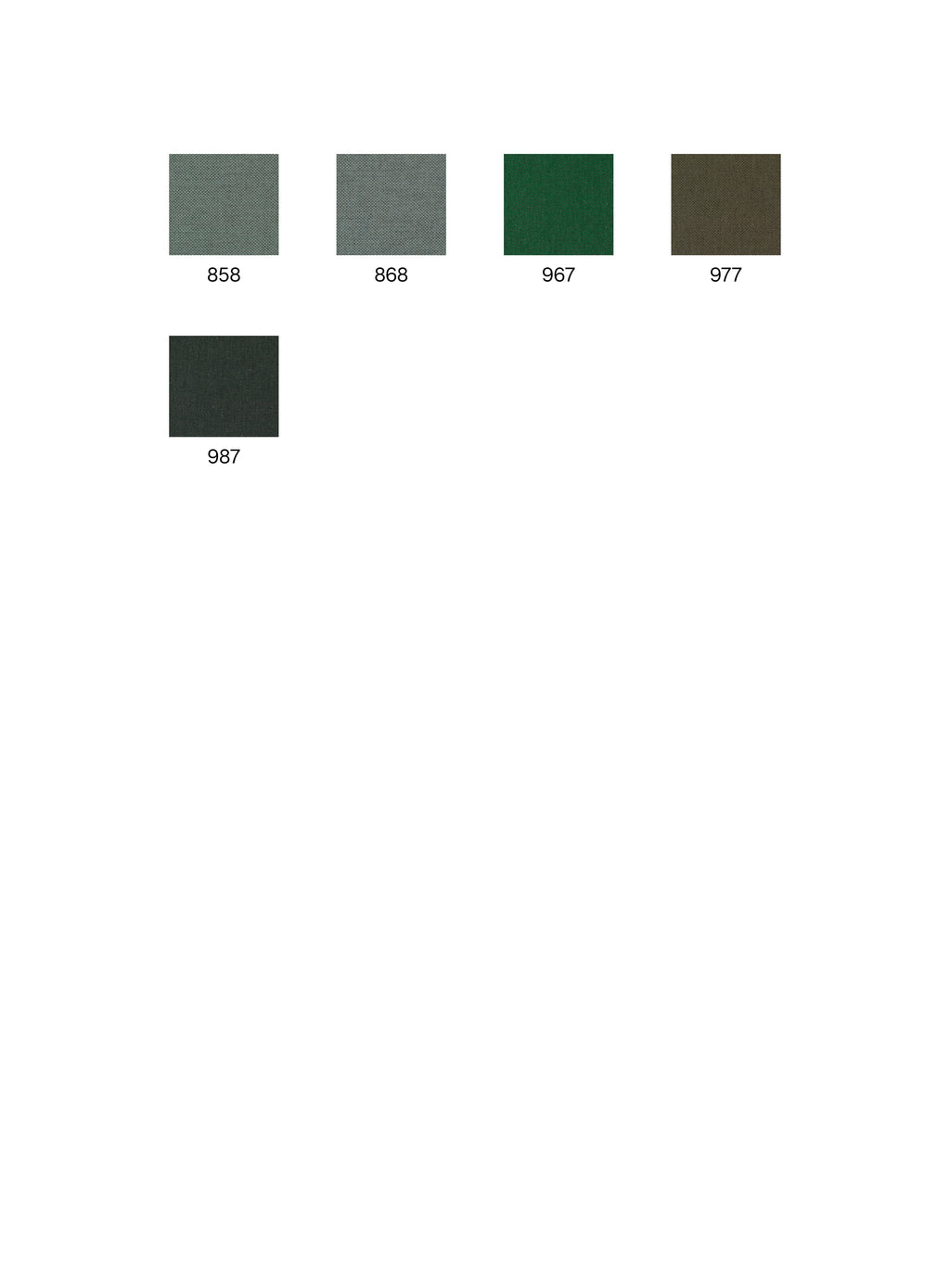 Color swatches with numbers on a white background