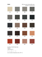 Color swatch chart for 'Remix' fabric with various shades of gray, black, brown, and red.